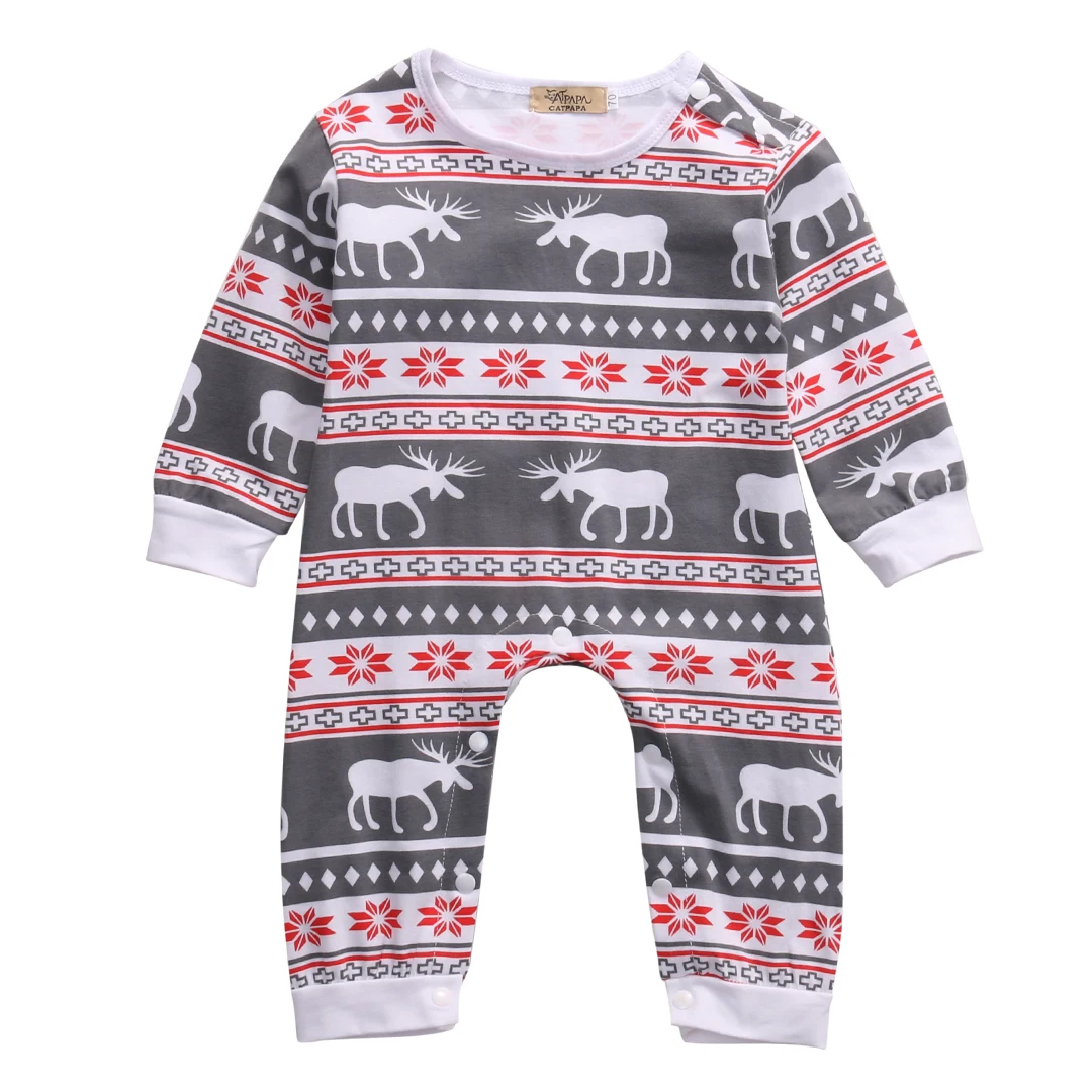 

New Hot Sale Christmas Infant Baby Girl Boy Long Sleeve Cotton Clothes Deer Print Baby Romper Baby Christmas Costumes