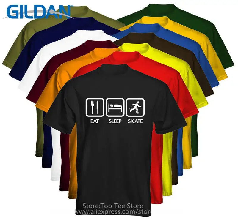 

Custom Printed Tops Hipster Tees T Shirt Men'S Crew Neck Casual Short Eat Sleep Roller Skate Inline Skating Tee Shirts