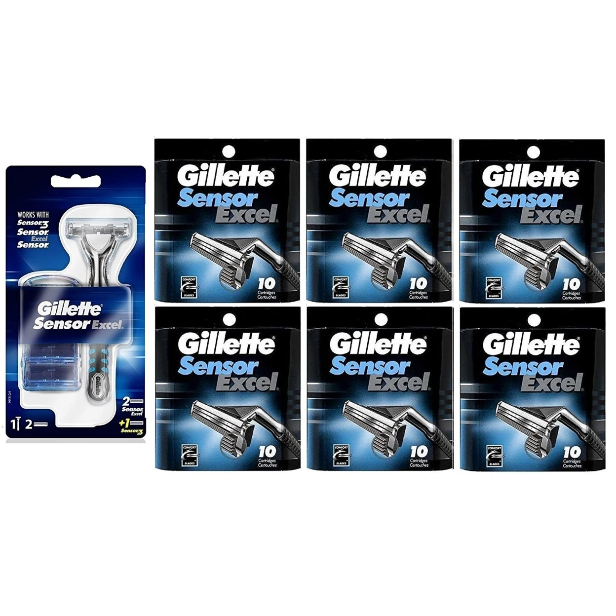 Gillette Sensor Excel Razor w/ 3 Cartridges + Gillette Sensor Excel 10