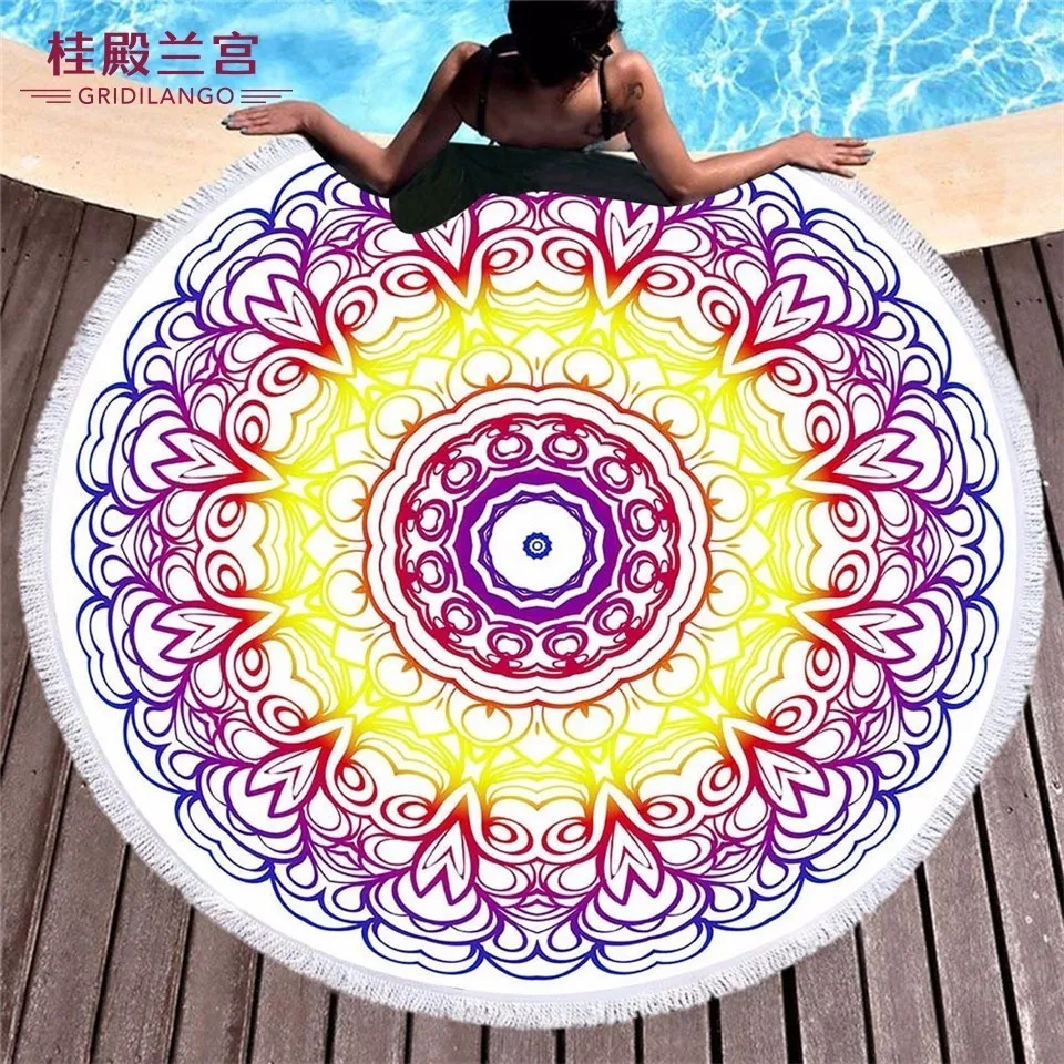 

GRIDILANGO Mandala Bohemia Geometric Color Round Beach Towel For Adult Microfiber Swimming Travel Home Decor Bath Towel Dropship