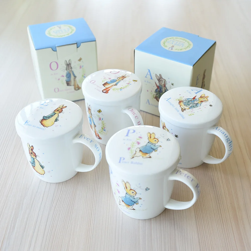 

Tale Of Peter Rabbit Cute Cartoon Letter A P E O Ceramic Coffee Mug With Cover Lid Milk Breakfast Cup Canecas Friends Box Gift