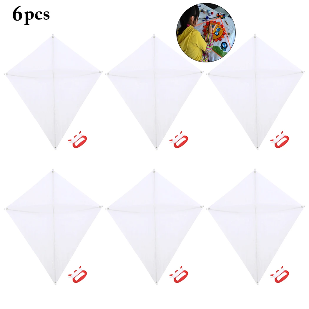 

6PCS Kid's Kite Creative Blank Painting DIY Flying Kite with Swivel and Line