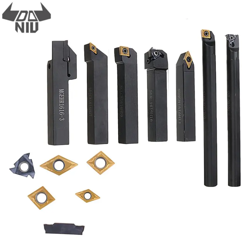 

DANIU 7Pcs/set 16mm Shank Lathe Turning Tool Holder Boring Bar CNC Tools Set With Carbide Inserts and Wrenches Hard Alloy