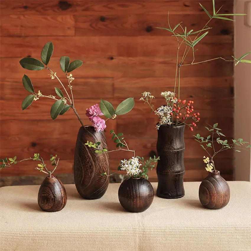 

Vintage Bamboo Flower Vase For Home Decoration Handmade Wedding Decoration Wooden Vase Gift Flower Pots Stands Home Decor Bottle