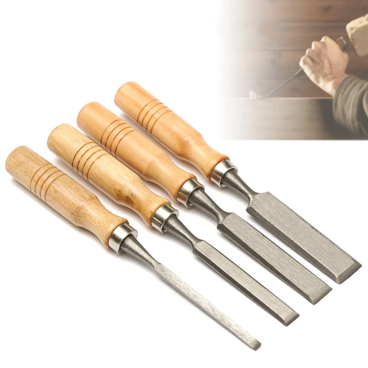 

4Pcs Doersupp 8/12/16/20mm Work Wood Carving Chisels Tool Set For Woodworking Carpenter Hand Tools Comfortable Grip Edge-pattern