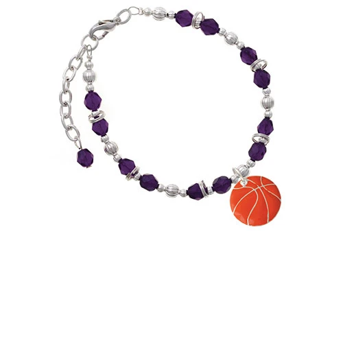 3/4'' Enamel Basketball Purple Beaded Bracelet |