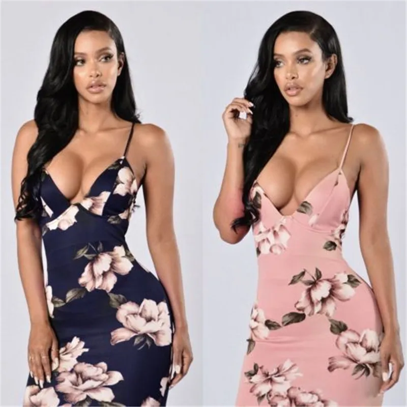 

Women Mini Bodycon Dress Casual Sleeveless Evening Party Short Dress Floral Costume Pink Blue for choice