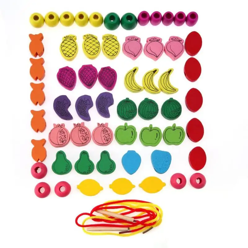 60 шт./лот деревянные фрукты нанизывая резьба Бисер для игр обучающая игрушка для детей