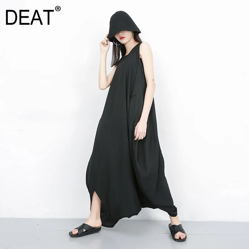 

[DEAT] 2019 New Autumn Winter High Waist Black Big Size Split Joint Loose Wide Leg Pants Women Jumpsuit Fashion Tide JT17