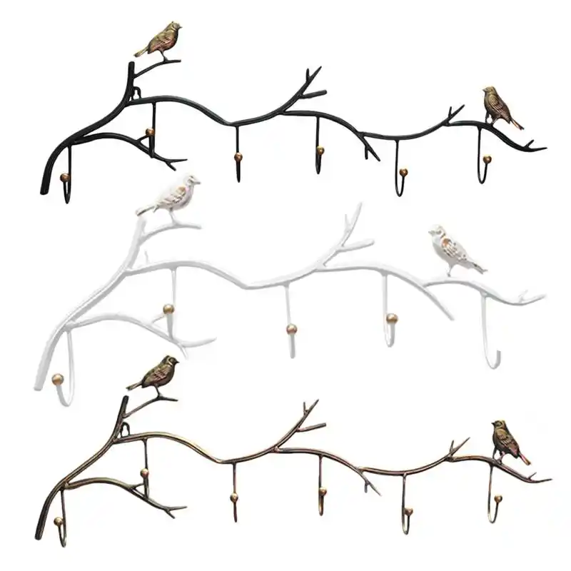 5 Hooks Wrought Iron Bird Door Hook Rack Clothes Rack Robe Key Holder Door Mounted Hat Hanger Kitchen Wall Home Decoration