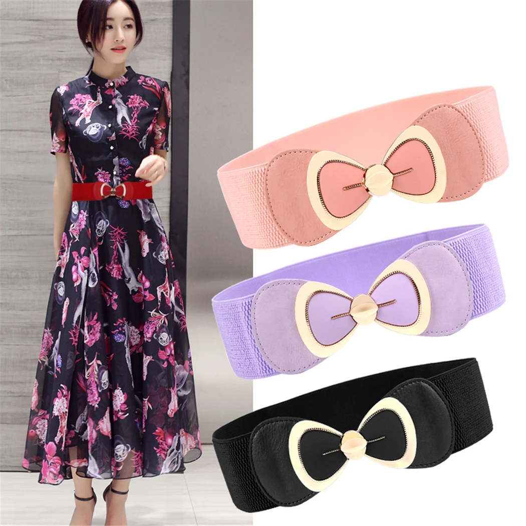 Fashion Big Bow Buckle Belt For Women Cummerbund Elastic Stretch Wide