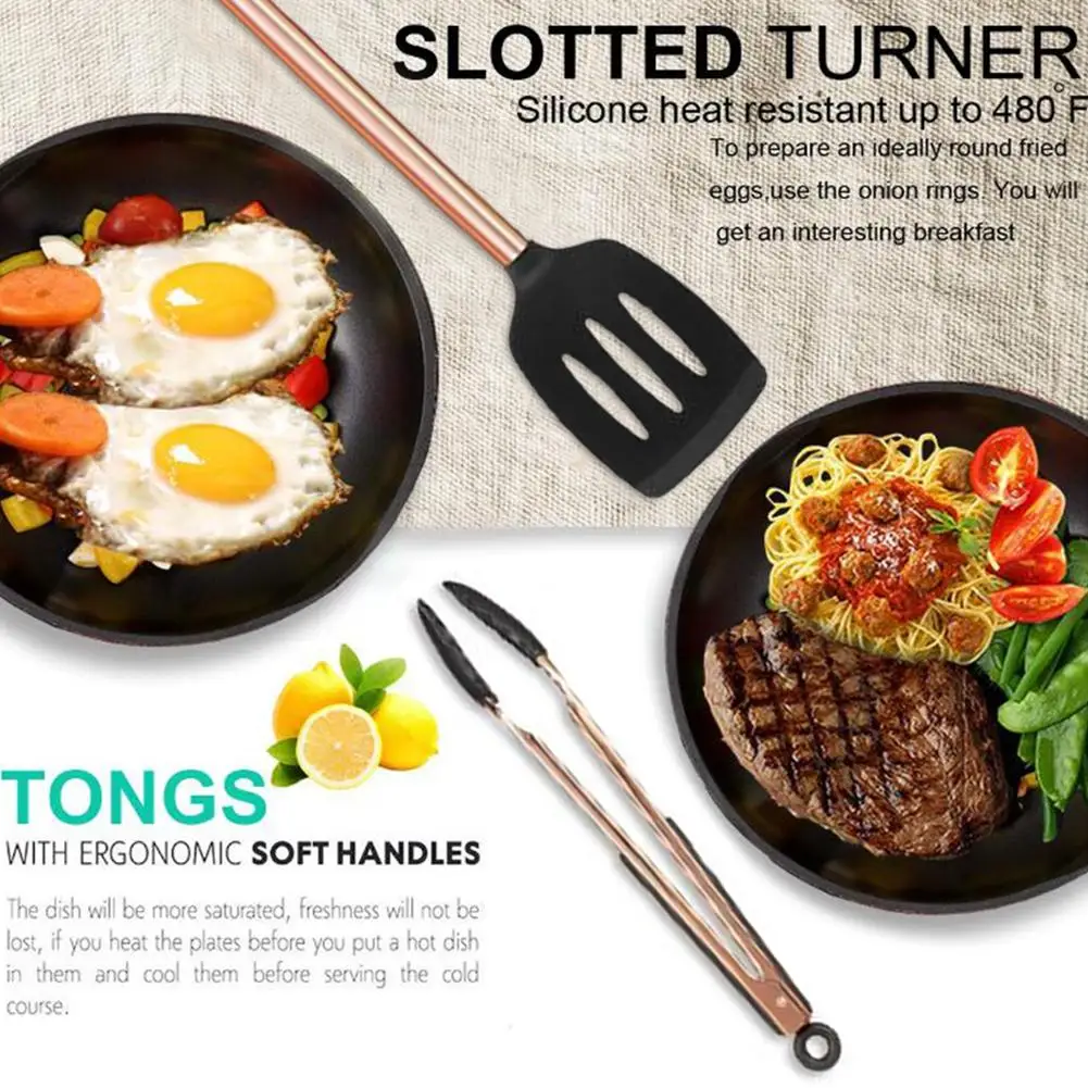 

11PC Copper-plated Handle Silicone Kitchenware Non-stick Kitchen Cooking Tool Set Silicone Cooking Kitchenware Set