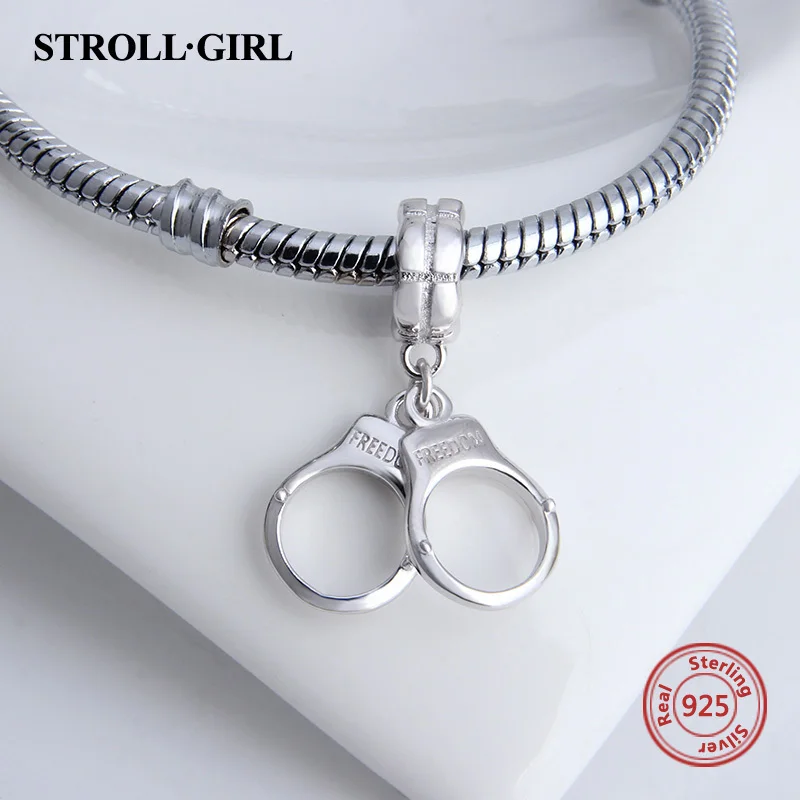 StrollGirl поступление 925 Серебряный символ свободы подвеска «наручники» бусины подходят Pandora талисманы Серебро 925 браслет ювелирные изделия подарок