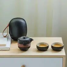 Черная керамика, один горшок, две чашки, чайные наборы, портативные чашки для путешествий, для дома, офиса, керамический чайный кофейный контейнер с мешком