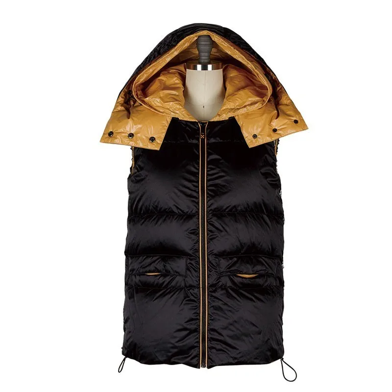 Nouveau D'hiver Hj70 2019 La Femelle Capuche Manteau Personnalité Le Gilet Mode Noir Jaune Veste Doublure De Mince À Bas Sequin Poche Vers Black Femmes Fw7HxAq