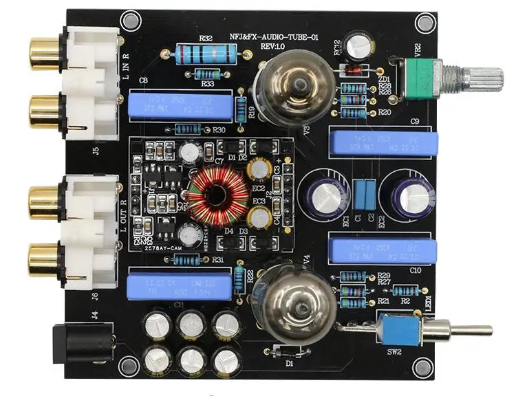 FX-аудио сигнала тревоги ЕС DC12V 1A мини 6J1 клапан ламповый предусилитель стерео аудио hi-fi буфера Amp гарнитура ламповый усилитель-01