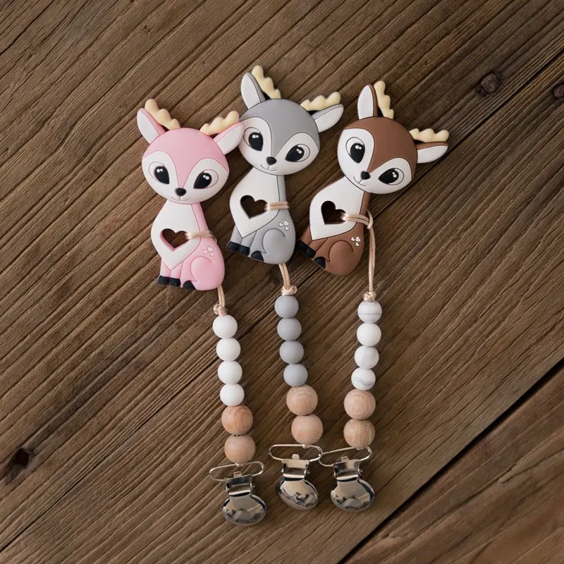 Let's Make Baby Teether силиконовый Sika Deer Соска-пустышка зажим BPA Бесплатно Силиконовый Прорезыватель Детские принадлежности для кормления зажимы для пустышки