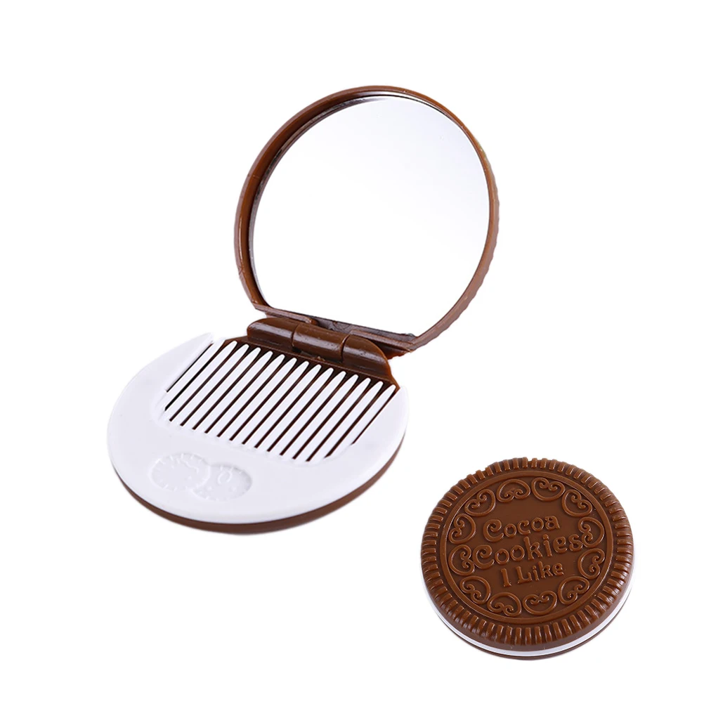 

1pcs Chocolate Cookies Fashion Pocket Lightweight Compact Cosmetic Mirror with Comb for Ladies Women