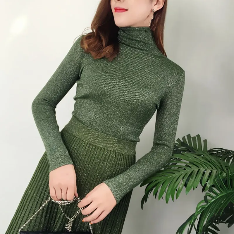 khaki Two Grey Skirt Women Turtleneck Waist black pink Knitting Skirts beige Suit Set High Vintage Pleated Winter Dark green Piece P6qwRZq