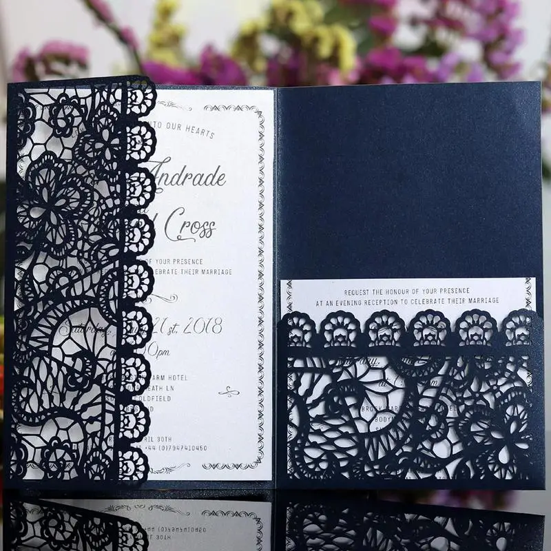  10PCS Laser Cut Wedding Invitations Cards Tri-Fold Lace Business invitation Cards Party Decor Weddi - 32964248271