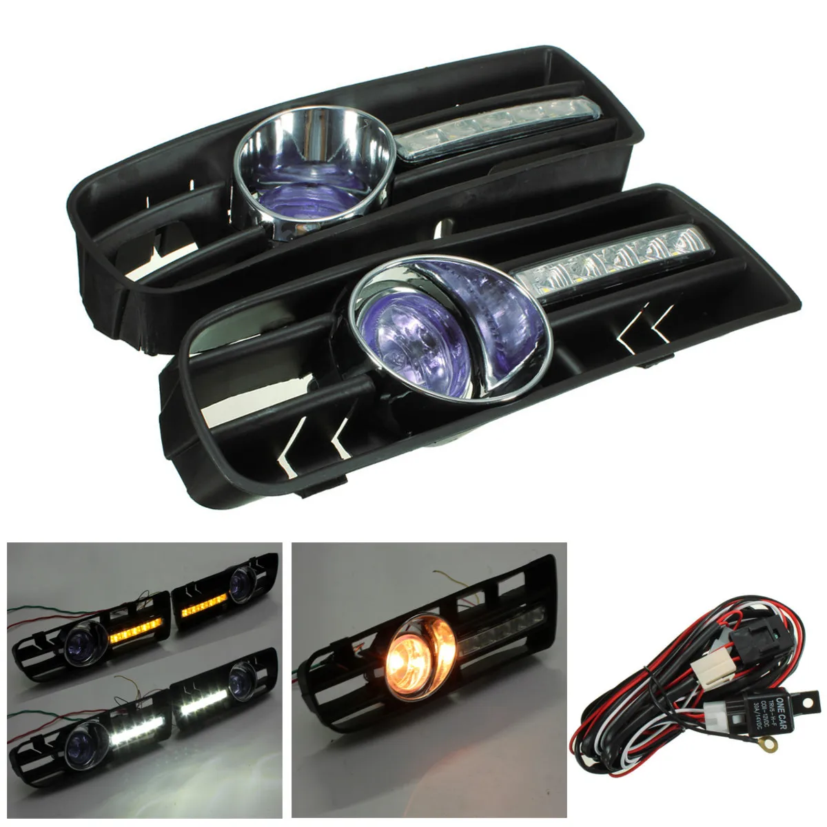 

2pcs Car Auto Front Lower Bumper Fog LED Light Lamp Grille For VW GOLF MK4 1998-2004
