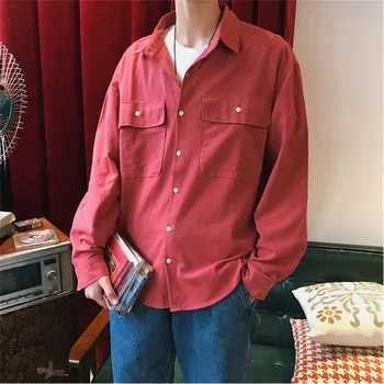 

Spring New Dress Shirt Men Fashion Solid Color Casual Shirt Man Streetwear Trend Wild Loose Long-sleeved Shirt Male Clothes