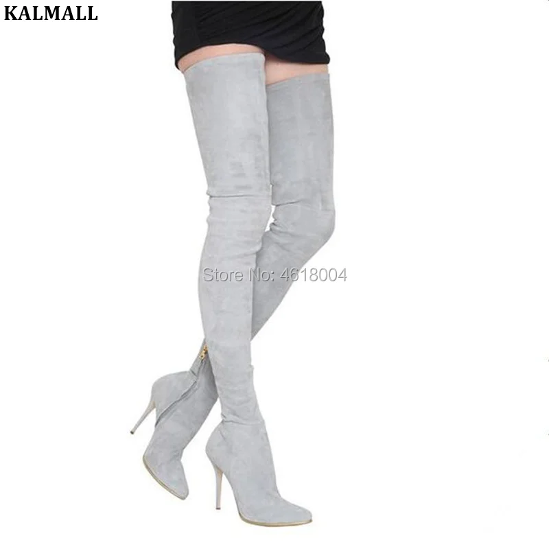 suede thigh high boots no heel