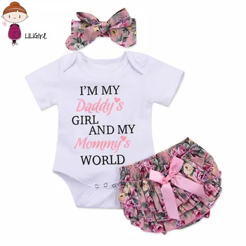 

Newborn Baby Girl Daddys Girls Top Romper And Floral Short Pants Outfit Clothes Sweet And Lovely Summer Infant Girls Cloth