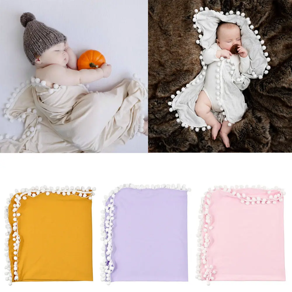 Online Bayi Baru Lahir Bayi Menerima Selimut Pom Pom Bedong Bayi Selimut Warna Solid Katun Melempar Fotografi Alat Peraga Bayi