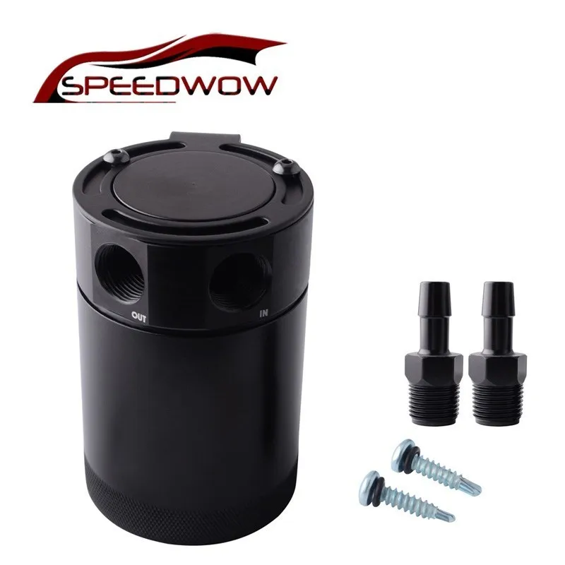 

SPEEDWOW 3/8" NPT Inlet Outlet 2-Port Compact Baffled Oil Catch Can Tank Engine Oil Catch Reservoir Breather Tank Can