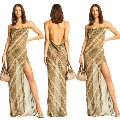 

2019 Summer Backless Womens Python Evening Party Club Wear Beach Maxi Dress Backless Sundress