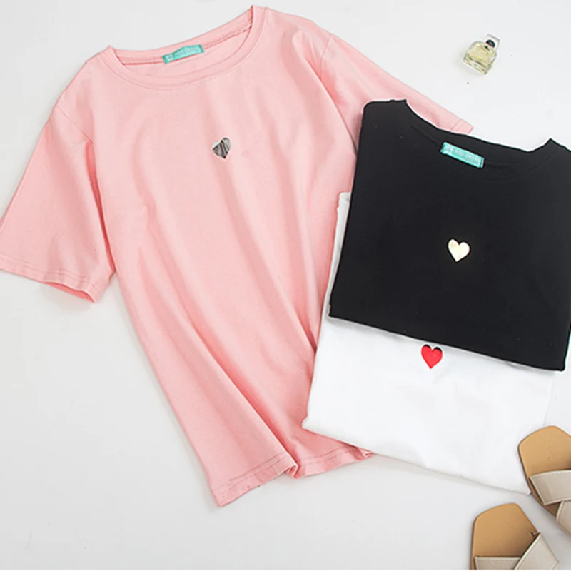 Женская Однотонная футболка Ulzzang Повседневная с круглым вырезом и коротким