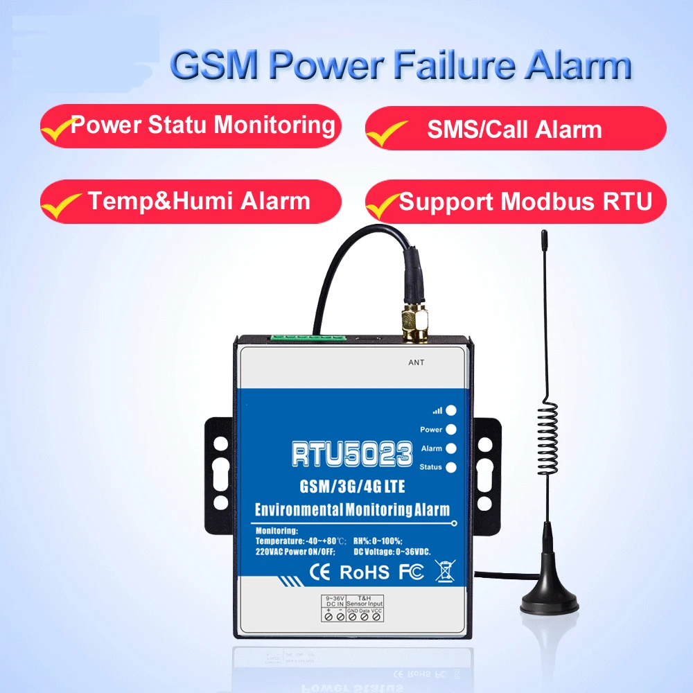 RTU5023 GSM Temperature Humidity Environment Alarm Power Situation SMS Alert Remote Monitoring DC Power Timer Report APP Control