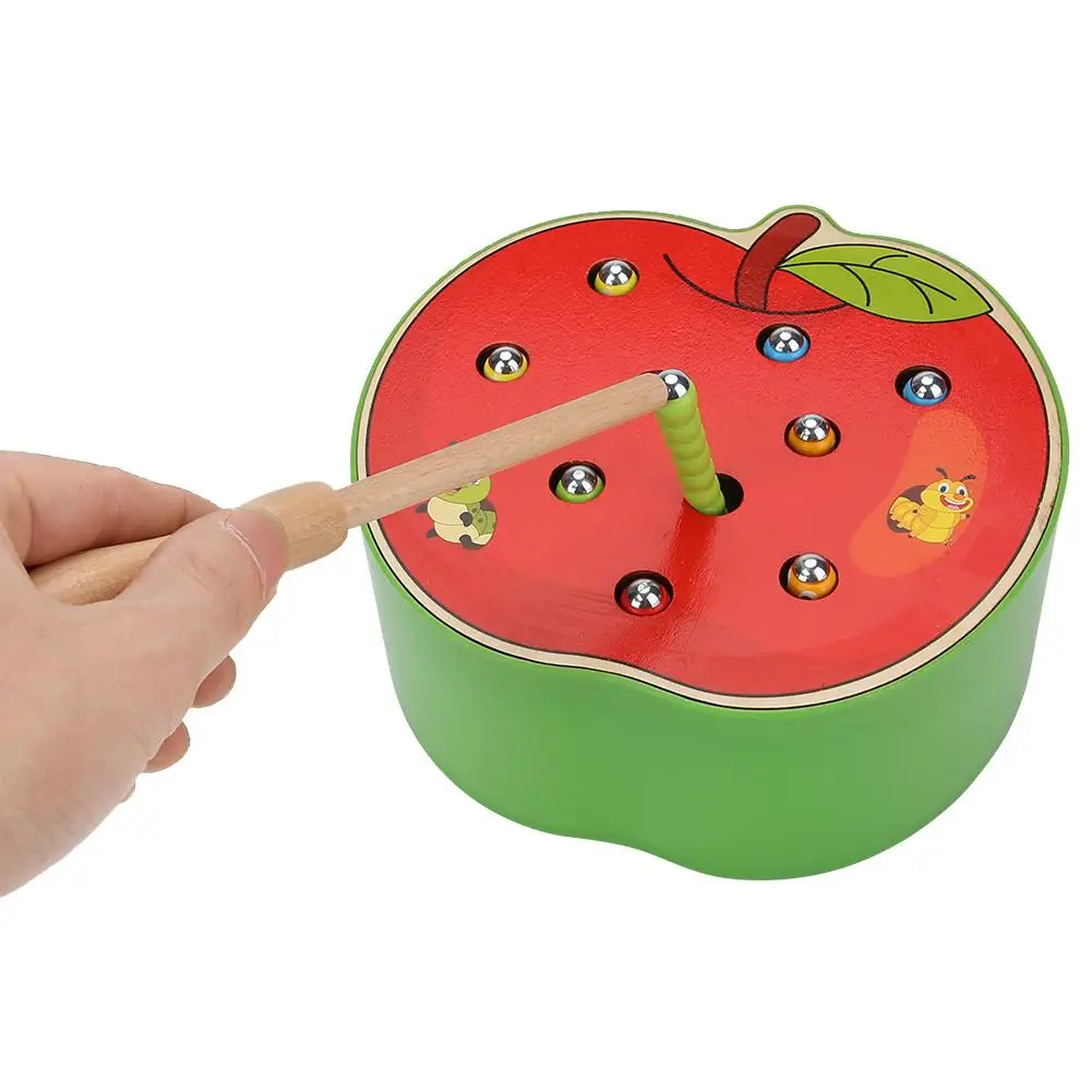 Fruit Shape Wooden Toys Catch Worms Games with Stick