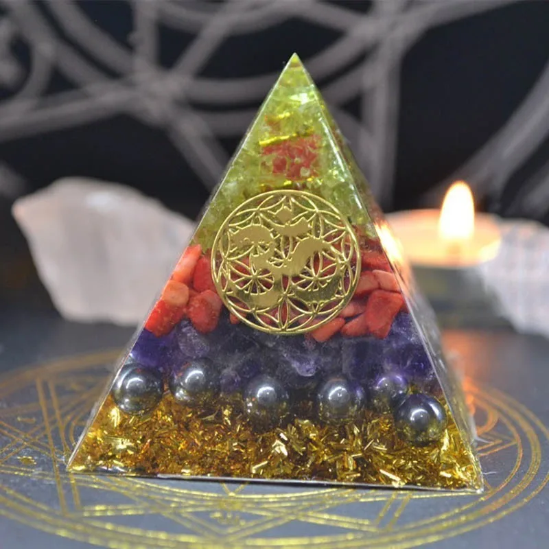 

Aura Manual Energy Tower Decoration Aura Crystal Chakra Orgone Energy Converter Orgonite Pyramid Resin Harajuku Decoration