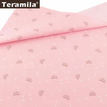 

Teramila Pink Tela Twill Sewing Material 100% Cotton Fabric Meter Textiles DIY Tissus Printed Crown Style Patchwork Boneca Tilda
