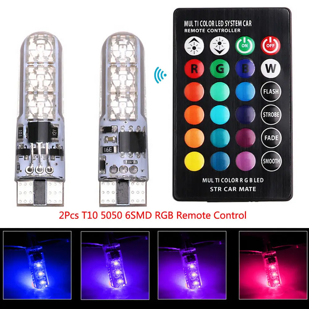 LED T10 Remote Control W5W 501 RGB Color Changing Car