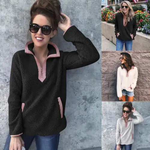 

Women Winter Plush Blouse Sweater Tops Casual Long Sleeve Fluffy Pullover Shirt