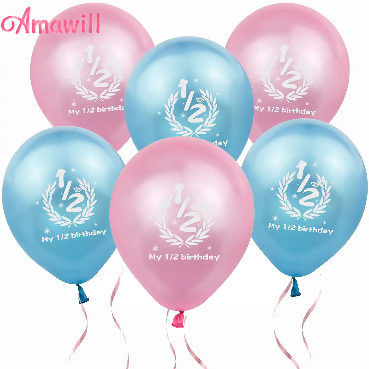 Amawill My 1 2 Birthday Pink Blue Balloon It S My Half Birthday