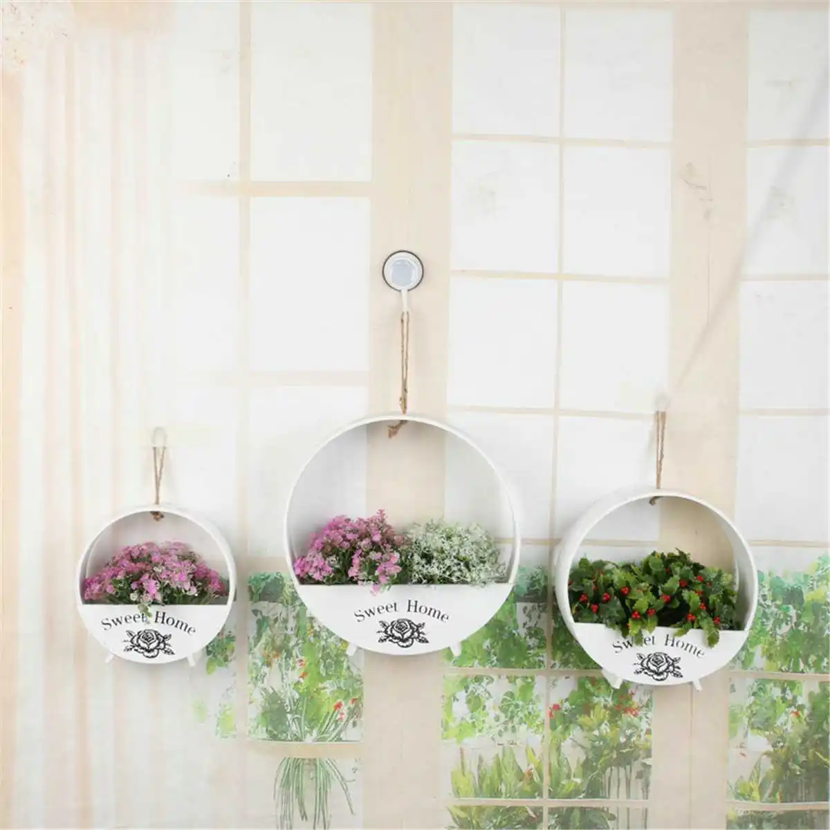 

Garden Flower Pot Wall Hanging Planter Holder Wooden Flowers Basket Bonsai Ornaments House Home Decoration 2 Colors 20/25cm