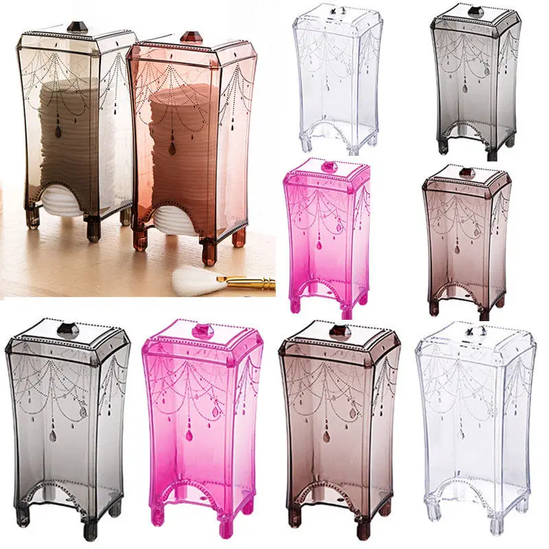 

Clear Acrylic Cotton Pad Swab Q-tip Storage Boxes Bud Holder Boxes Transparent Cosmetic Makeup Organizer Case