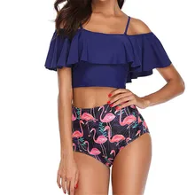 Женский купальник бикини с открытыми плечами и высокой талией, сексуальный цветочный купальник из двух частей в стиле ретро размера плюс XXL