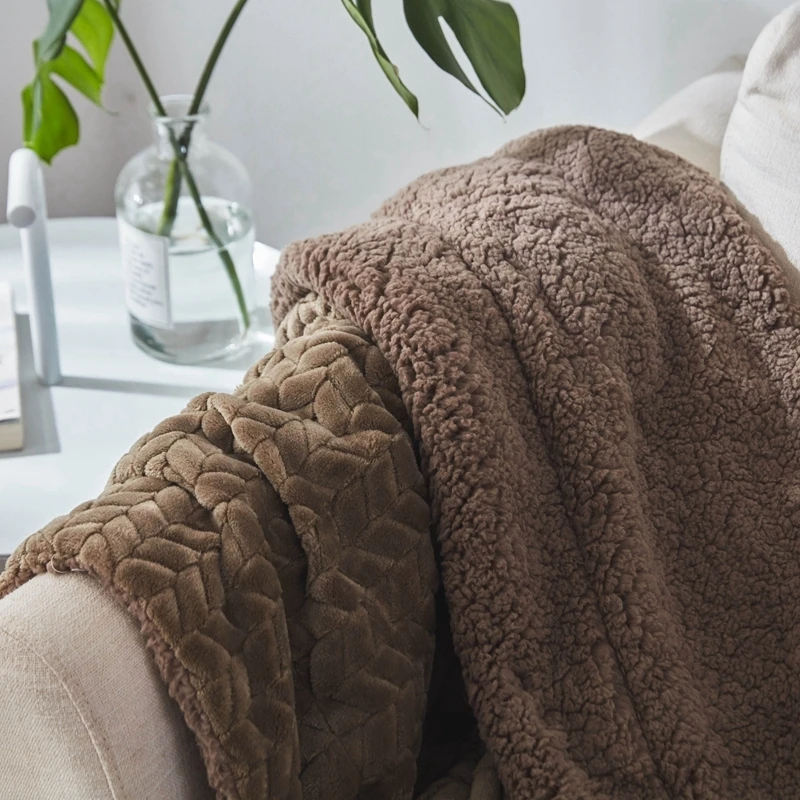 Reversible Sherpa Sculpted Velvet Plush Luxury Brown Blanket. Fuzzy, Soft, Warm Berber Fleece
