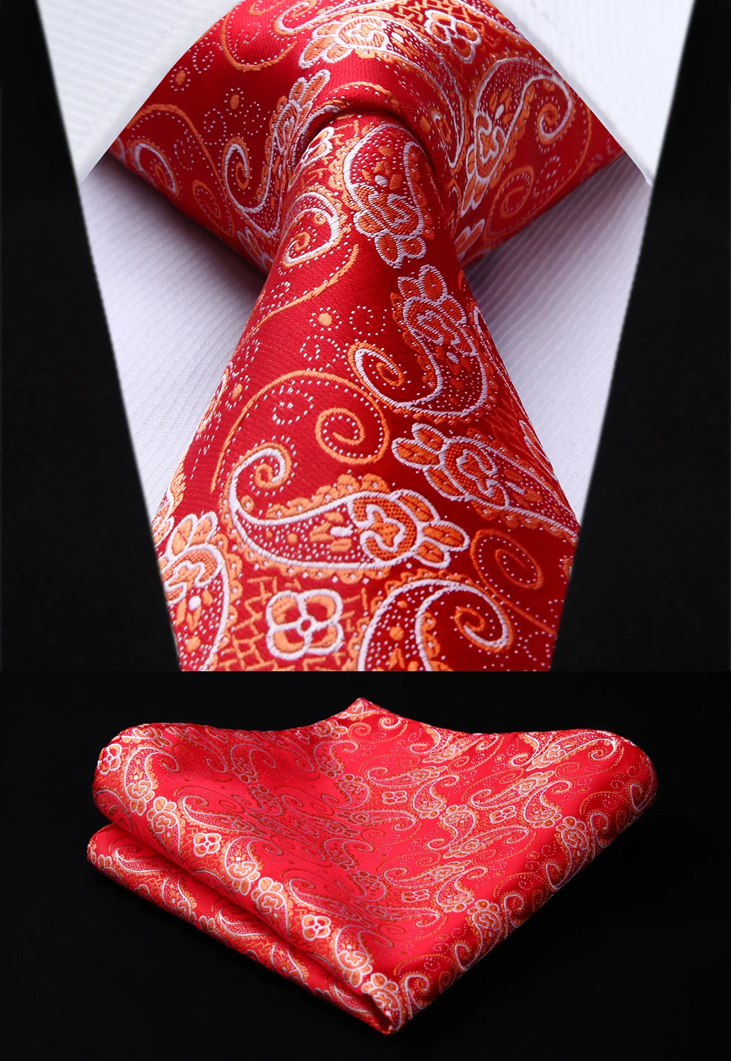 Men Tie Classic Woven Silk Necktie New Paisley Red Handkerchief Party