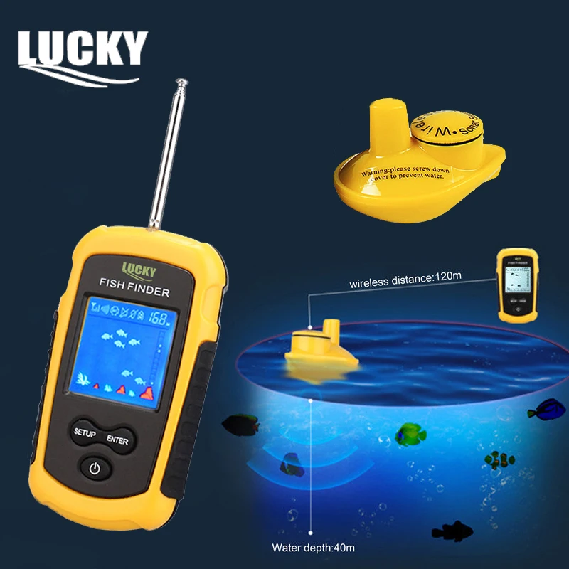 Inventor dos Peixes Localizador de Pesca Ffcw1108-1 sem Fio m sem Fio Sorte Sonar Alarme m 130ft Deeper Fishfinder Inglês Russo 120 40