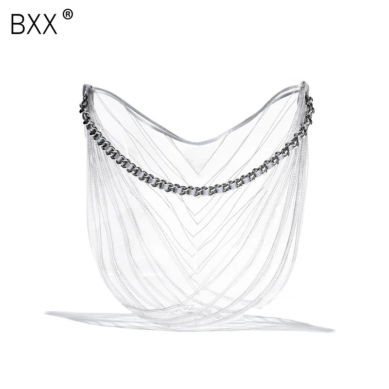 

[BXX] 2019 Summer Personality Special Design White Color Single Strap PVC Transparent Bucket Shape Shoulder Bag Handbag LM685