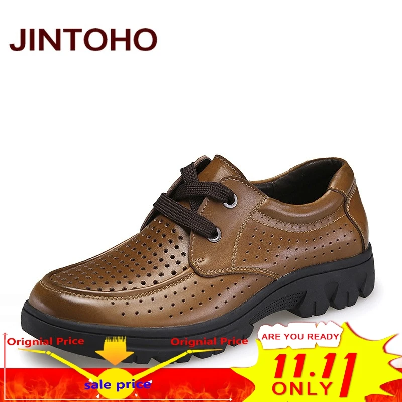 

JINTOHO big size 37-50 genuine leather men dress formal shoes luxury brand elevator men's leather moccasin glitter flats