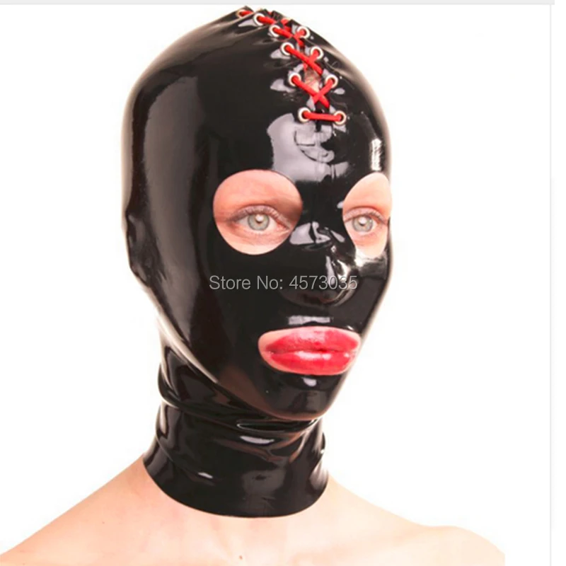 handmade sexy lingerie exotic black latex unisex women men back red lacing hoods customize cekc zentai tight mask fetish uniform exotic sexy lingerie unisex latex handmade customize size cekc fetish black with transparent mask full face hoods hood