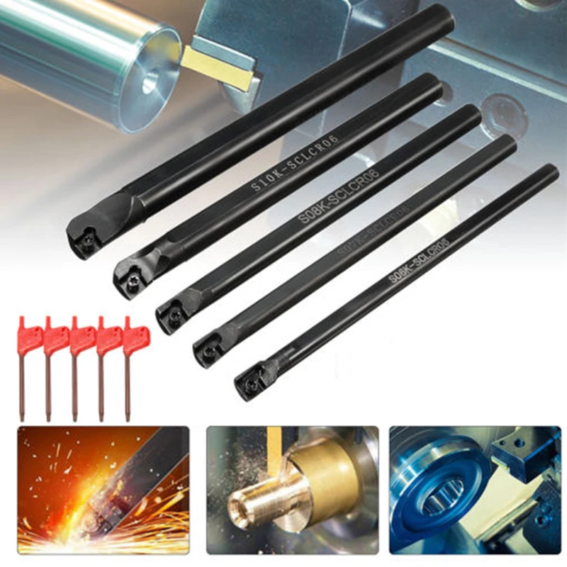 

Set 6 7 8 10 12mm SCLCR06 Turning Tool Lathe Boring Bar+ 5* CCMT0602 Insert