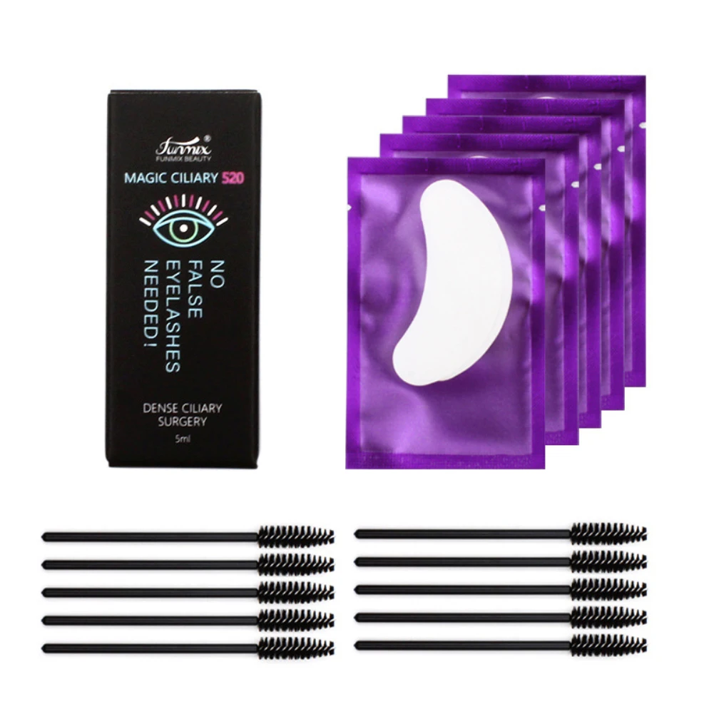 

FUNMIX Waterproof 3d Mascara For Eyelash Extension with 10 Eyelash Brush 5x Eye patch Eye Lash Makeup Set Long Lasting TSLM2